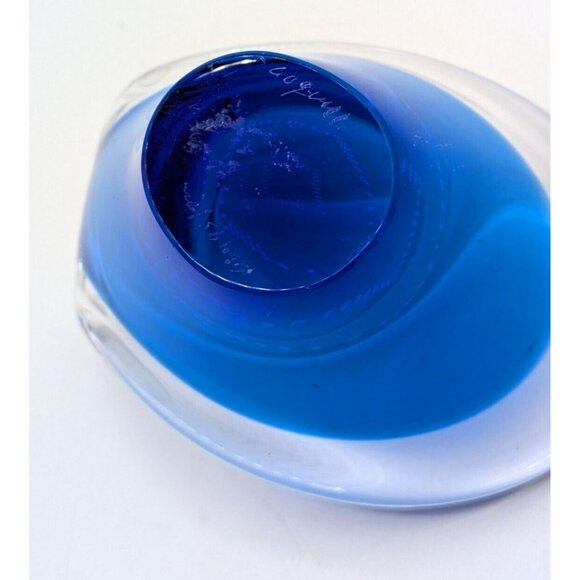 Flygsfors Coquille Cobalt Blue Cased Blown Art Glass Bowl Sweden Signed Vtg 5" - Picture 7 of 9